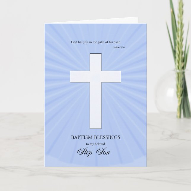 For Step Son Baptism,Glowing Cross Card (Front)