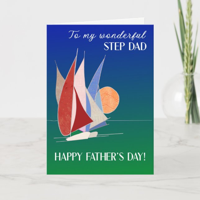 For Stepdad on Father's Day Sailboats at Sunset Card (Front)