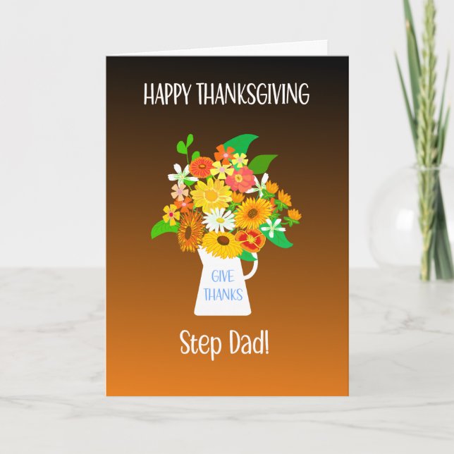 For Stepfather Thanksgiving Bouquet of Flowers Card (Front)