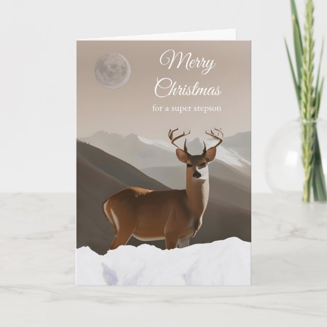 For Stepson Merry Christmas with Deer and Snow Card (Front)