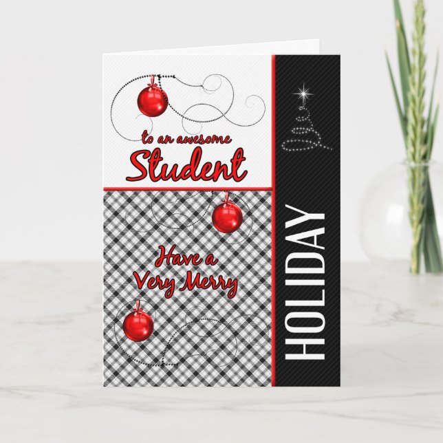 for Student Red and Black Plaid Holiday Card (Front)