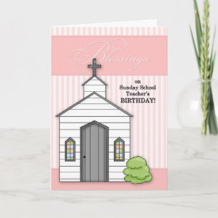 for Sunday School Teacher's Birthday Chapel Pink Card