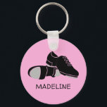 For Tap Dancers Tap Dance Shoes Personalized Key Ring<br><div class="desc">Create a personalized gift for your favorite tap dancer. This cute keychain also makes a fun backpack dangler. It  features an illustration of a pair of tap dance shoes in black and gray set against a pink background. Your name or other text appears below in black lettering.</div>