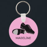 For Tap Dancers Tap Dance Shoes Personalized Key Ring<br><div class="desc">Create a personalized gift for your favorite tap dancer. This cute keychain also makes a fun backpack dangler. It  features an illustration of a pair of tap dance shoes in black and gray set against a pink background. Your name or other text appears below in black lettering.</div>