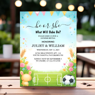 For Team Ball Pitch Fun Soccer Field Gender Reveal Invitation