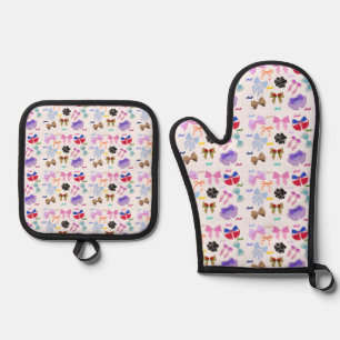 For the love of bows oven mitt & pot holder set