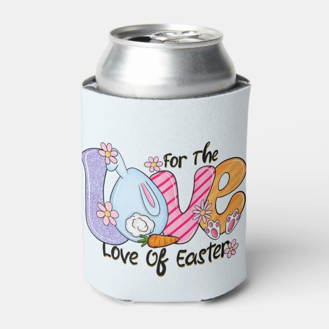 For The Love of Easter - Cute Bunny & Eggs Can Cooler (Can Front)