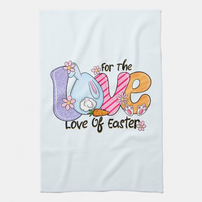 For The Love of Easter - Cute Bunny & Eggs Tea Towel (Vertical)