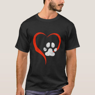For The Love Of My Dog- Red Heart & White Dog Paw T-Shirt
