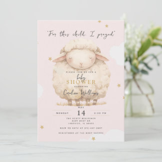 For This Child I Prayed Religious Pink Lamb Girl Invitation