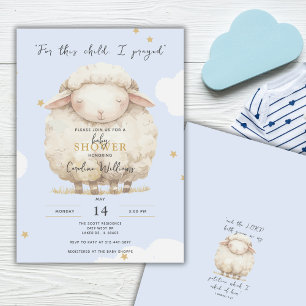 For This Child I Prayed Scripture Blue Lamb Boy Invitation