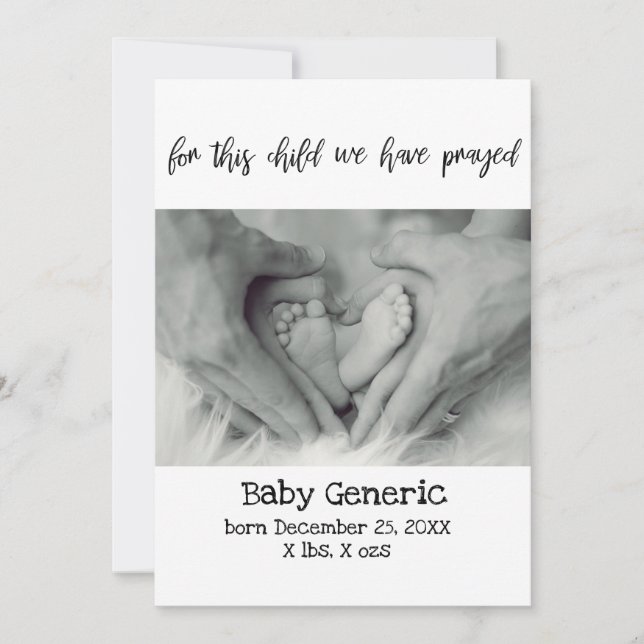 For this Child We Have Prayed birth announcement (Front)