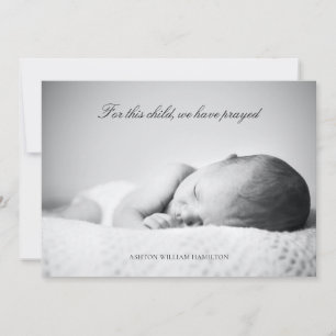 For This Child We Have Prayed Shower Photo Thank You Card