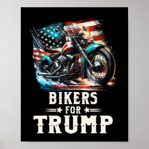 For Trump 2024 Motorcycle Patriotic American Flag  Poster