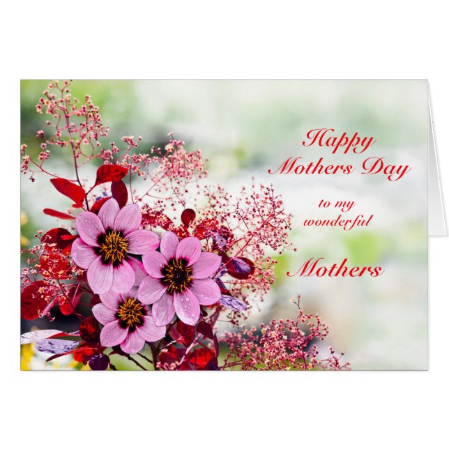 For Two Mothers Mothers Day Pink Flowers (Front Horizontal)
