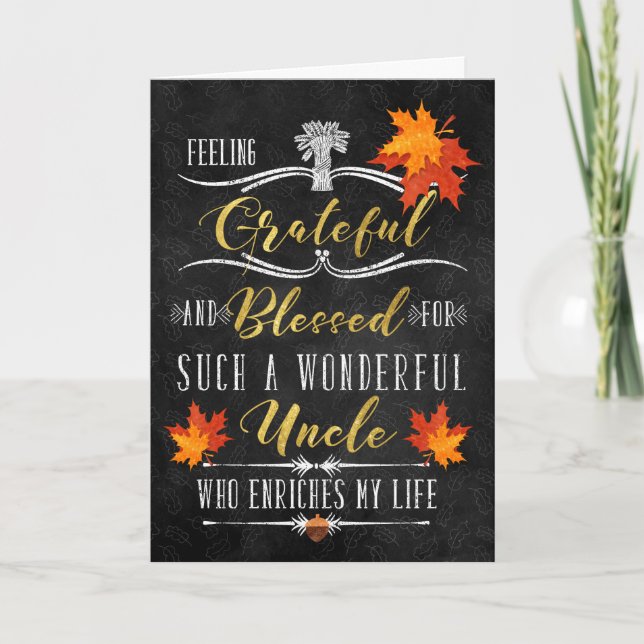 for Uncle Thanksgiving Blessings Chalkboard Holiday Card (Front)