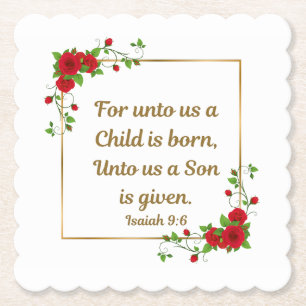 “For unto us a Child is born" Square Scalloped Paper Coaster