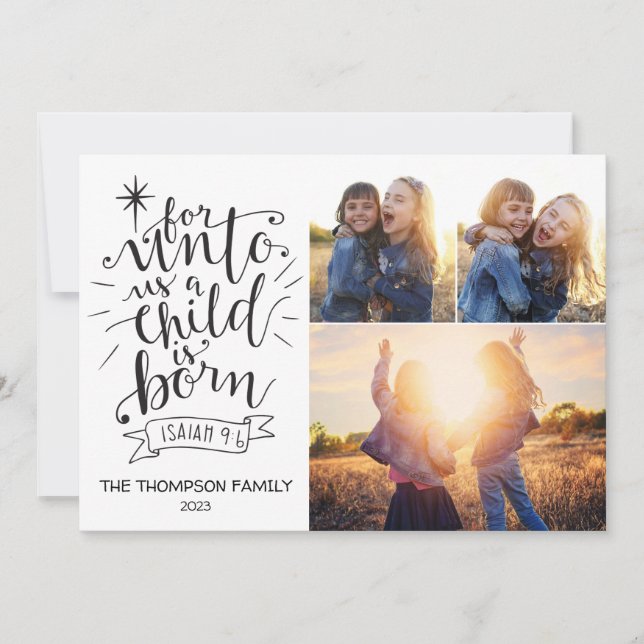 For Unto Us Christmas Photo Card Three Picture (Front)