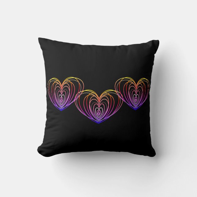 For Valentine's Day Hearts Front and Back Black Cushion (Front)