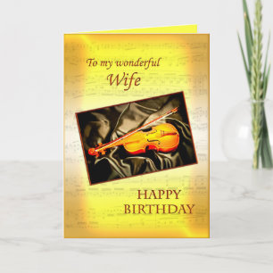 For wife, a musical birthday card with a violin