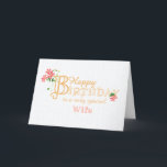 For Wife Birthday with Clematis Flowers Card<br><div class="desc">An elegant, minimalist birthday card for your Wife with gold-effect lettering and pinkish-red Clematis flowers and their long, rambling stems and leaves. The front cover greeting is, 'Happy Birthday to a very special Wife' in gold-effect lettering with an outsize letter 'B' entwined with a cluster of Clematis flowers and its...</div>