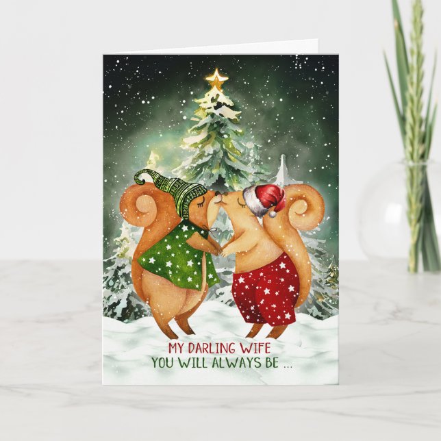 for Wife Sweet Squirrel Love Christmas Holiday Card (Front)