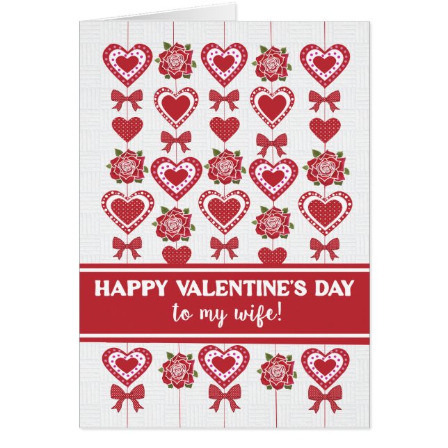 For Wife Valentine's Red Roses Hearts Bows (Front)