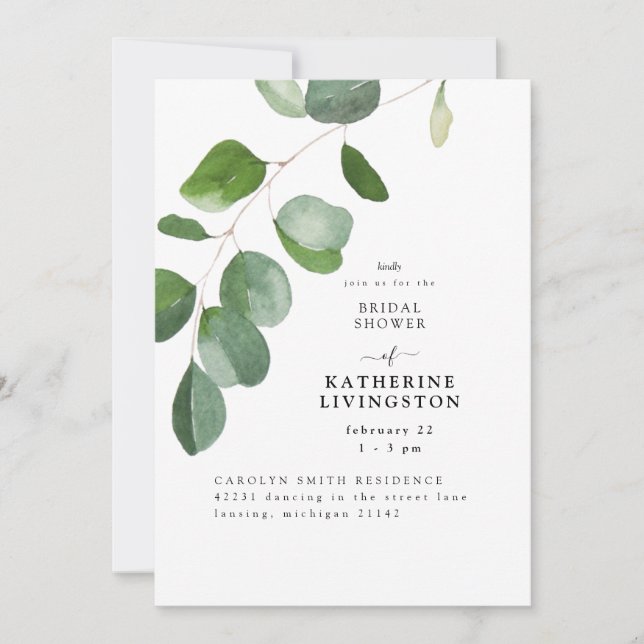 For You Eucalyptus Simple Bridal Shower Invitation (Front)