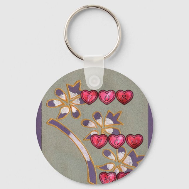 For You From Me: Beautiful Floral Hearts Design Key Ring (Front)