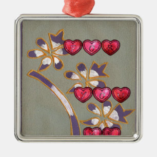 For You From Me: Beautiful Floral Hearts Design Metal Ornament