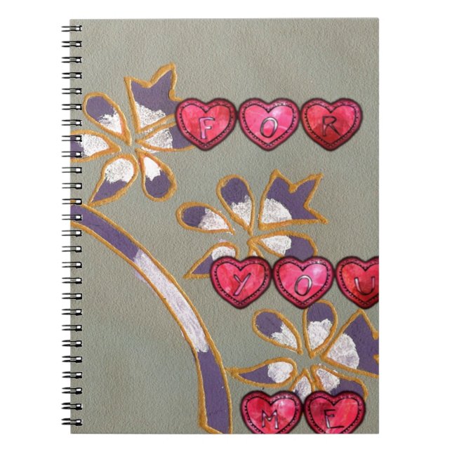 For You From Me: Beautiful Floral Hearts Design Notebook (Front)