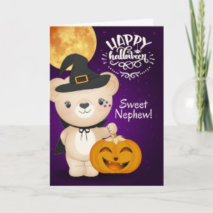 for Young Nephew Teddy Bear Witch Halloween Card