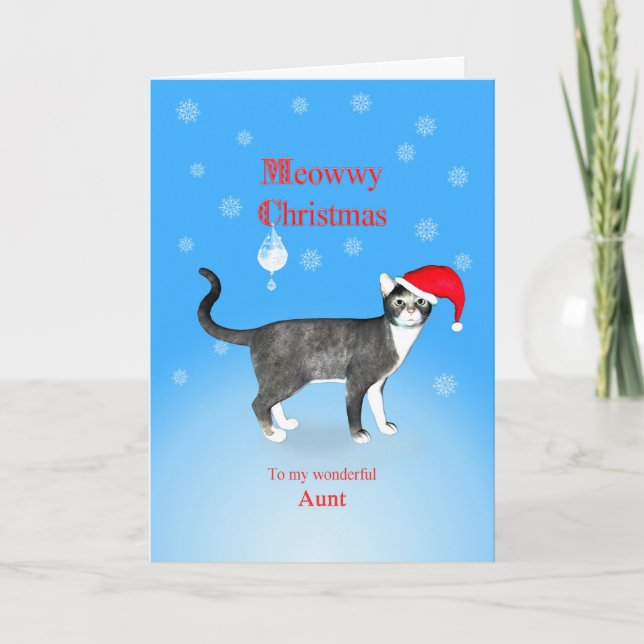 For your aunt, Meowwy Christmas cat Holiday Card (Front)