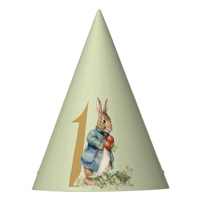 Foraging Bunny  First birthday Party Hat (Front)