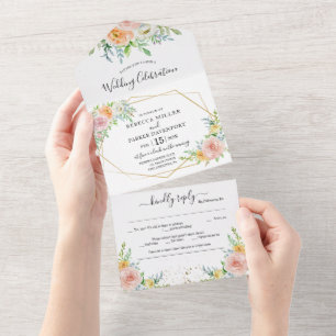 Foral blush pink Wedding invitation all in one