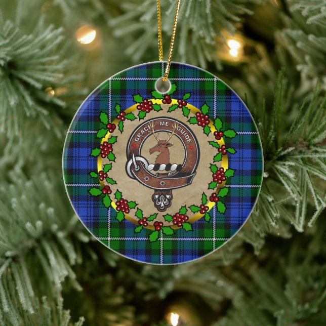 Forbes Clan Badge & Tartan Personalised Xmas  Ceramic Ornament (Tree)