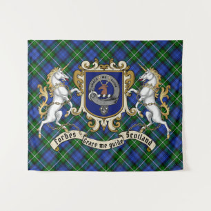 Forbes Clan Badge & Unicorns w/Tartan  Tapestry