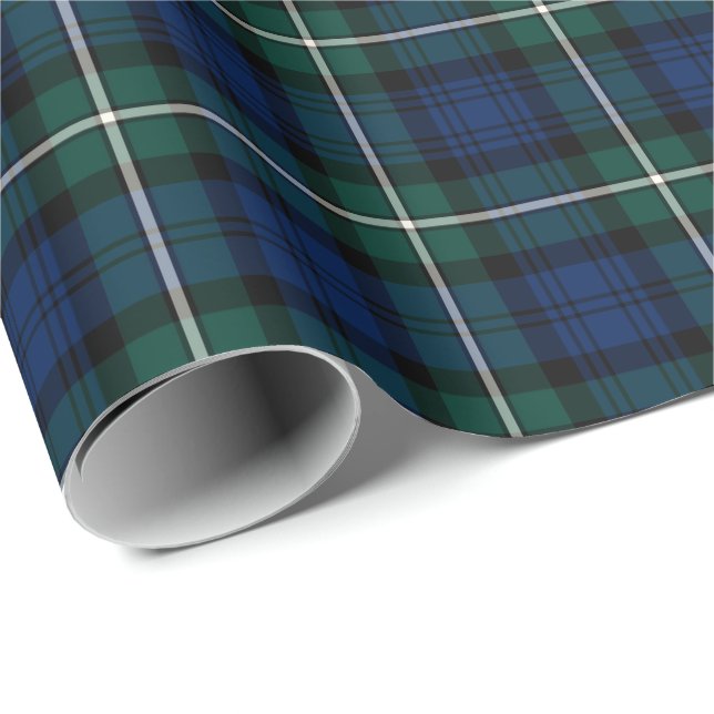 Forbes Clan Tartan Green and Blue Scottish Plaid Wrapping Paper (Roll Corner)