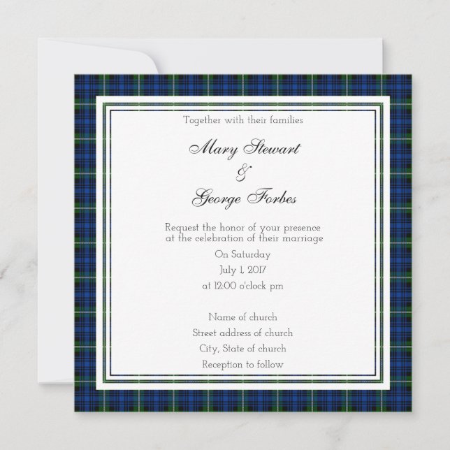 Forbes Scottish Wedding Square Invitation (Front)