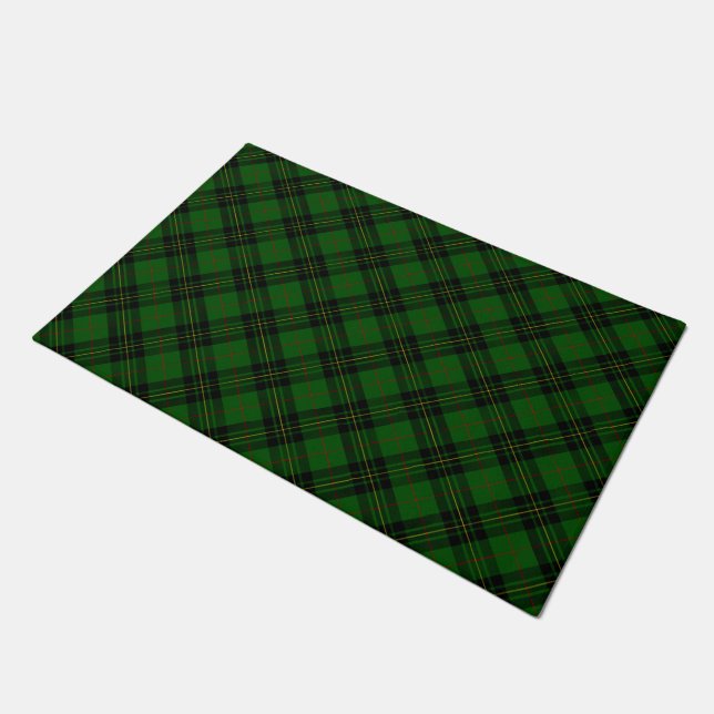 Forbes tartan green black plaid doormat (Angled)