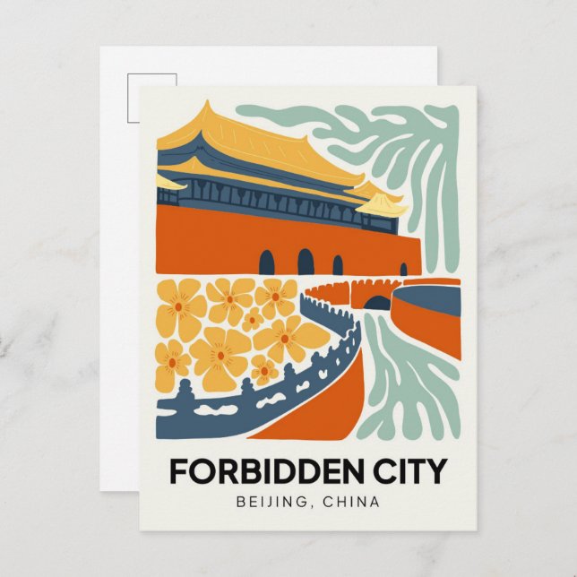 Forbidden City Beijing China travel floral art Postcard (Front/Back)