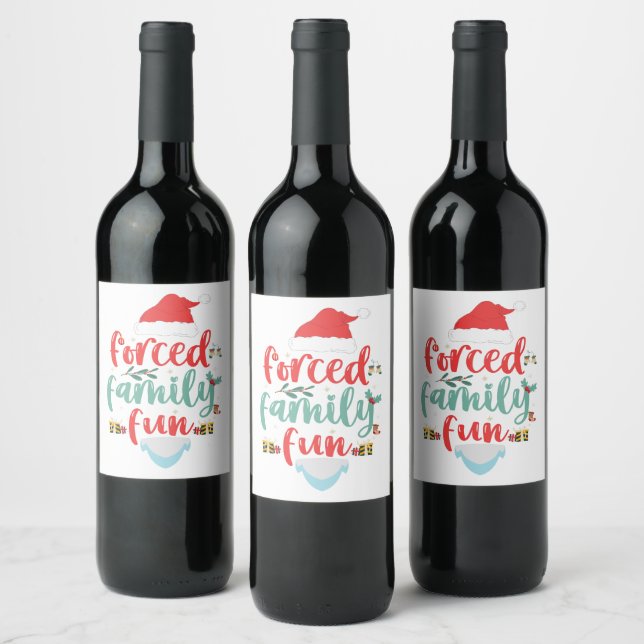 Forced Family Fun Funny Christmas Matching Gift  Wine Label (Bottles)