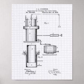 Forcing Beer 1879 Patent Art - Lined Peper Poster