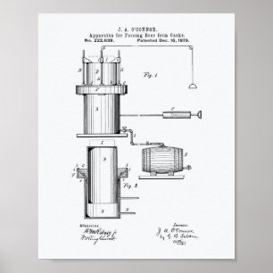 Forcing Beer 1879 Patent Art - White Paper Poster