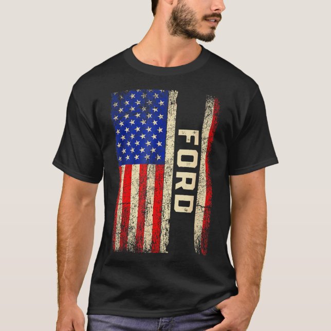 Ford Last Name Shirt Ford Name American Flag  (Front)
