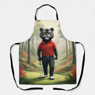 "Fore! A Black Tiger Playing Golf in the Woods" Apron