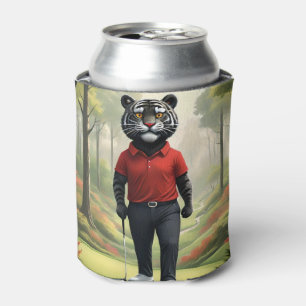 "Fore! A Black Tiger Playing Golf in the Woods" Can Cooler