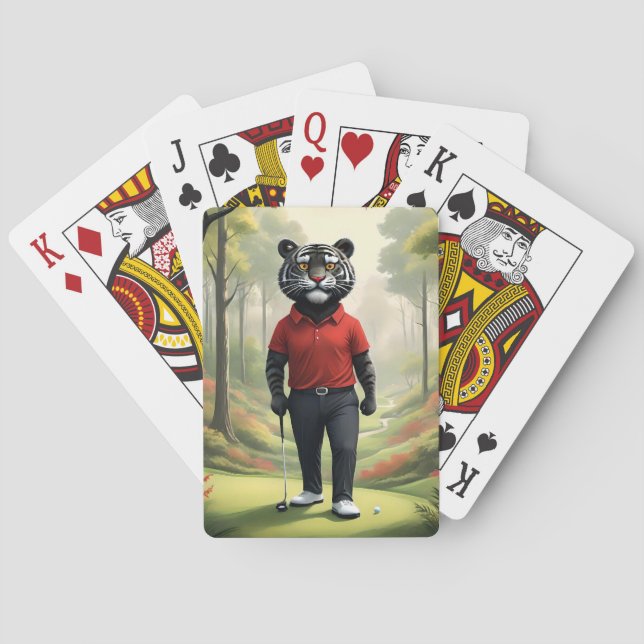 "Fore! A Black Tiger Playing Golf in the Woods" Cards (Back)