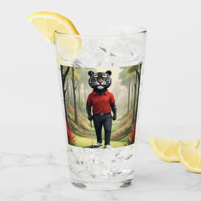 "Fore! A Black Tiger Playing Golf in the Woods" Glass (Front Ice)