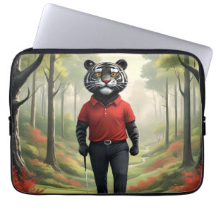 "Fore! A Black Tiger Playing Golf in the Woods" Laptop Sleeve
